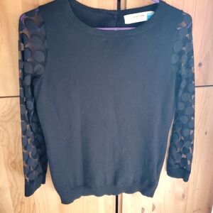 Sparrow by Anthropologie Black Round Neck Lace Sleeve Sweater size XS